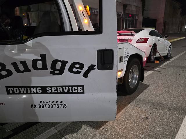 Budget Towing truck on a tow call in the San Gabriel Valley